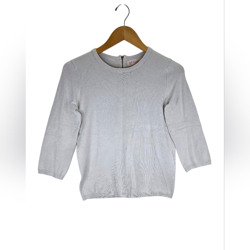 Nwt Philosophy Women's Crew Neck Sweater 3/4 Pull Over Light Gray Size Small‎